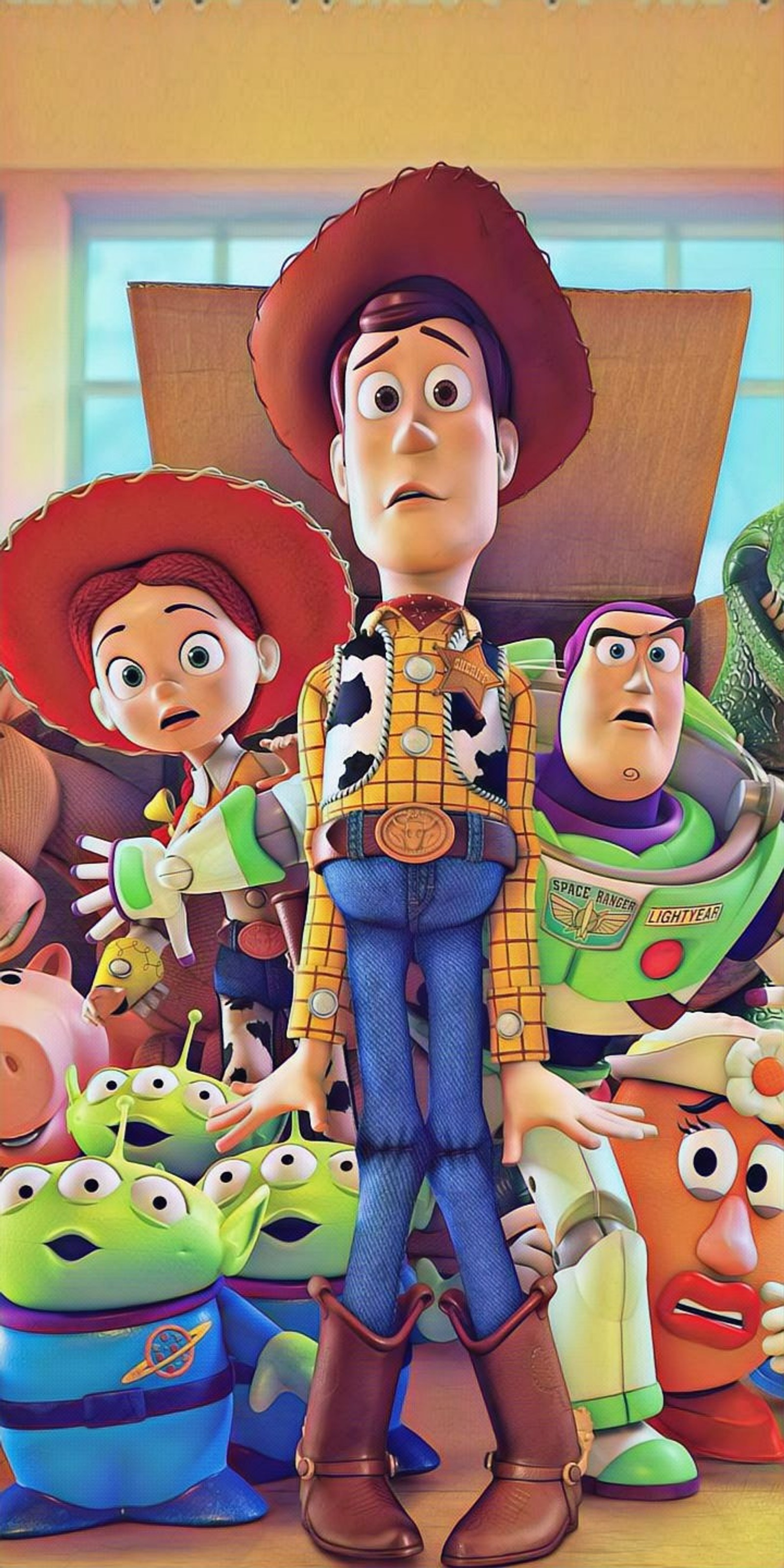 Toy story book cover with a cartoon character and a bunch of other characters (mouse, movie, pooh, story, toy)