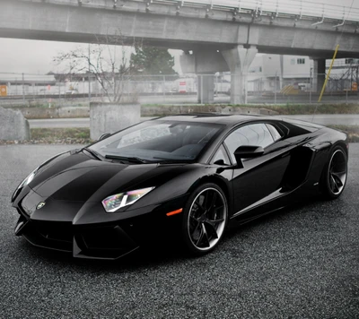 Elegante Lamborghini Aventador negro coche deportivo en un entorno urbano