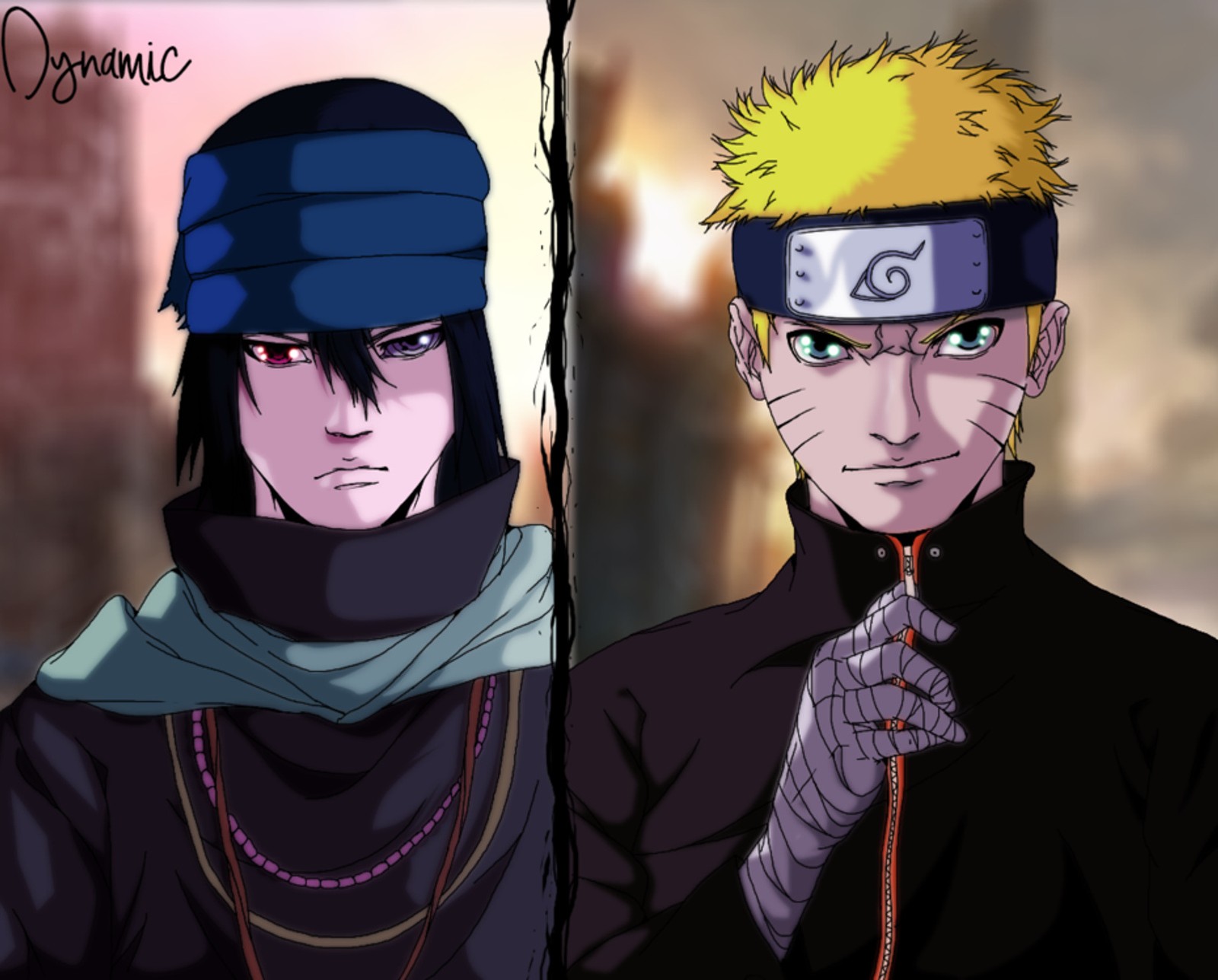 Two anime characters with different colored eyes and a black hat (anime, naruto)