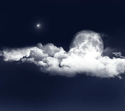 Scène nocturne abstraite avec lune et nuages