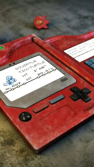 Pokédex vintage da Nintendo com Squirtle e Pokébola