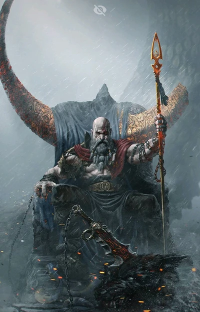 Kratos: The God of War on His Throne