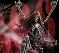 Skeleton Rocking Out with Electric Guitar in Heavy Metal Vibe