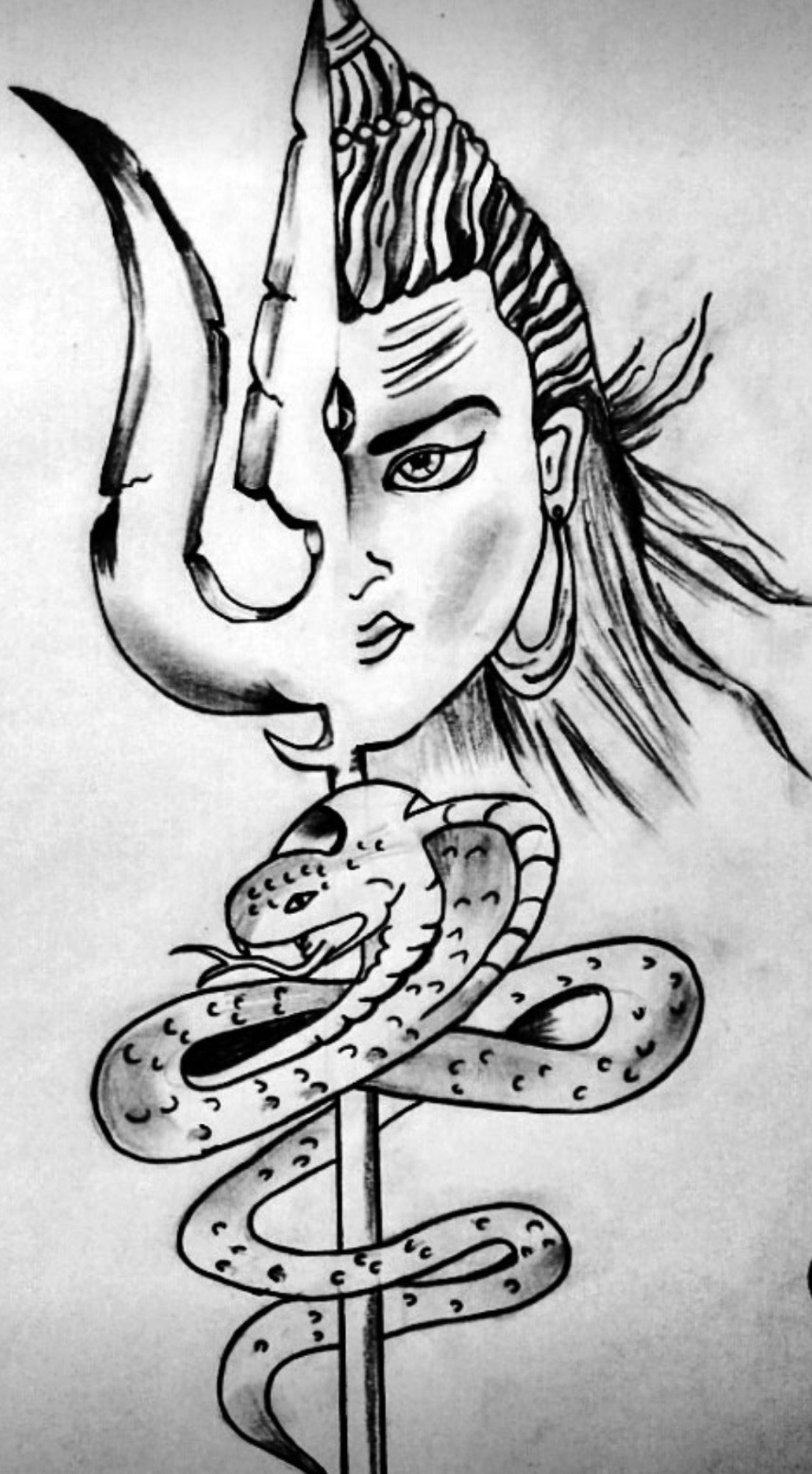 Un dessin d'une femme avec un serpent sur la tête (destruction, terrible)