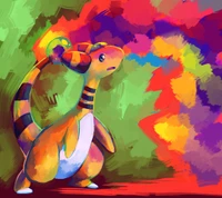 Ampharos: Uma ovelha Pokémon colorida inspirada em anime em uma paisagem vibrante