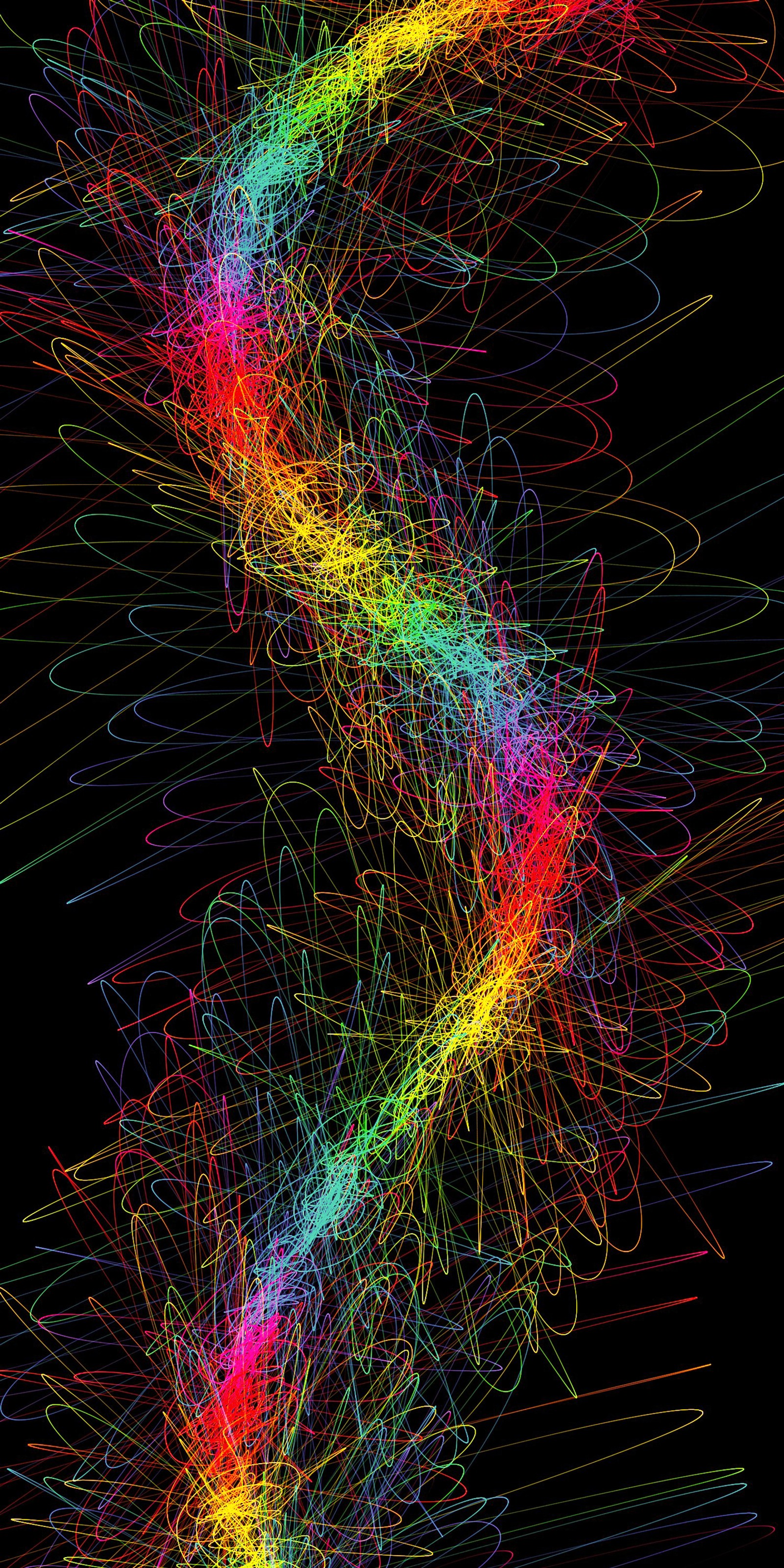 Un gros plan d'une peinture abstraite colorée en spirale (abstrait, noir, coloré, couleurs, ligne)