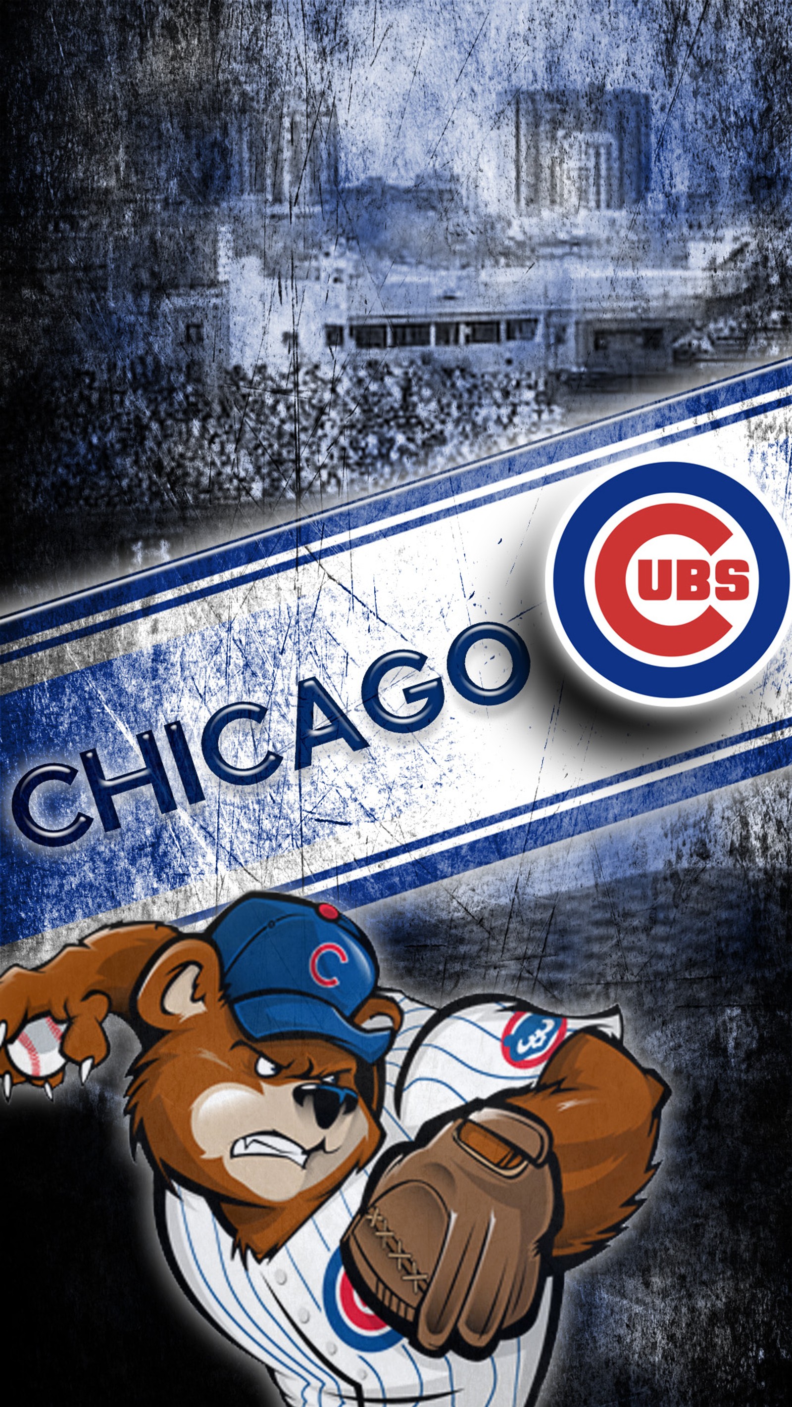 Le logo de l'équipe de baseball des chicago cubs avec un ours tenant un gant de baseball (baseball, mlb)