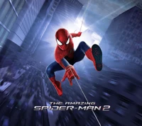 Spider-Man en action : Un saut dynamique depuis le paysage urbain dans The Amazing Spider-Man 2