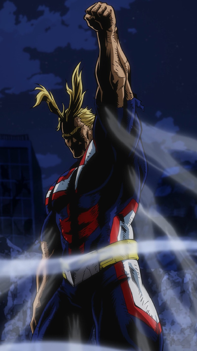 Персонаж аниме с поднятым кулаком (3x11, академия, все, все мощи, all might)