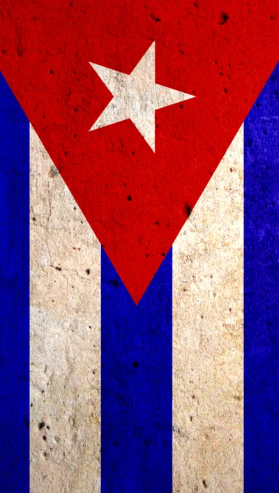 Bandera cubana con triángulo rojo y estrella blanca sobre franjas azules y blancas