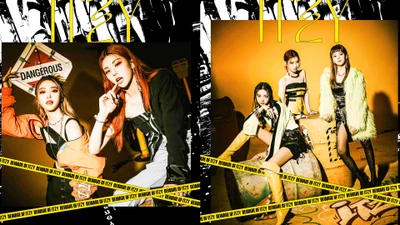 Concept de l'album "Guess Who" d'ITZY : Les membres Ryujin, Yeji, Yuna et Chaeryeong présentent une ambiance audacieuse et edgy dans un décor frappant jaune et noir, incarnant l'esprit féroce de "Mafia in the Morning".