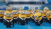 Minions in Anzügen feiern in einer Szene von Ich - Einfach unverbesserlich 4