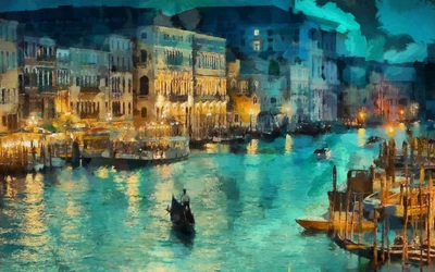 Enchanting Grand Canal Cityscape: A Watercolor Evening Scene