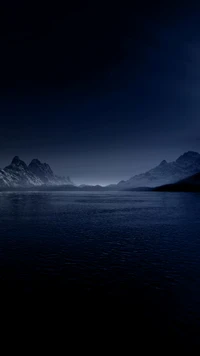 Serene Night Landscape with Mountains and Reflective Water