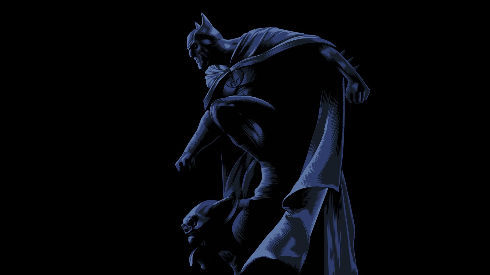 Estatua de batman en la oscuridad con un fondo negro (batman, amoled, superhéroes de dc, dc superheroes, dc comics)