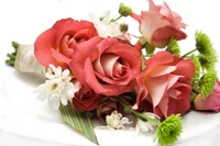 rose, flower bouquet, flower arranging, cut flowers, pink wallpaper