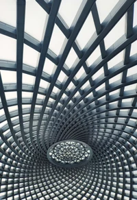 Symmetrical Steel Ceiling with Dynamic Glass Pattern