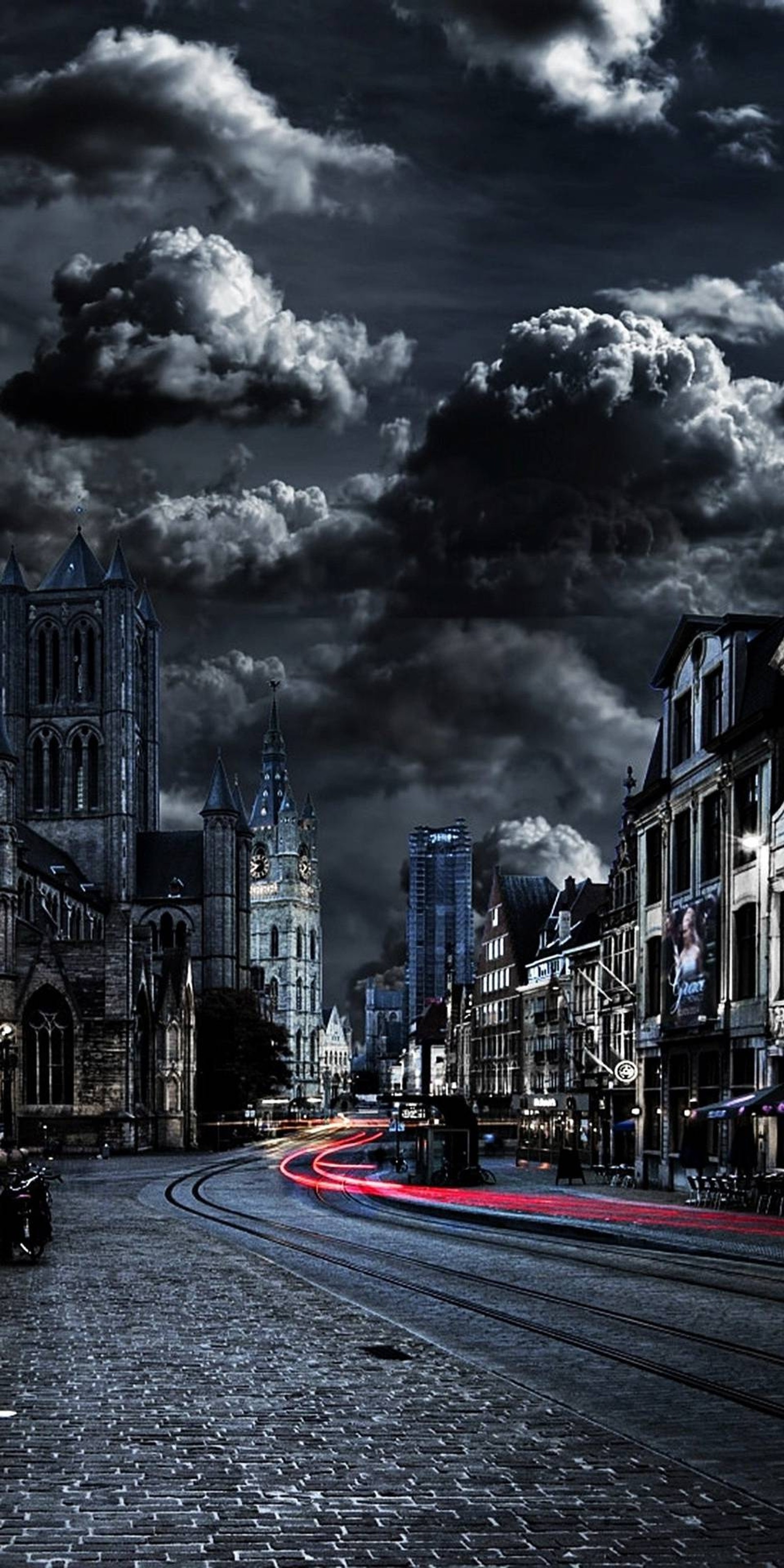 city, dark, church, town Download Wallpaper