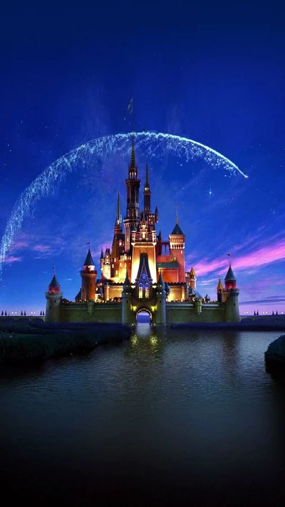 Encantador castelo da Disney sob um céu estrelado