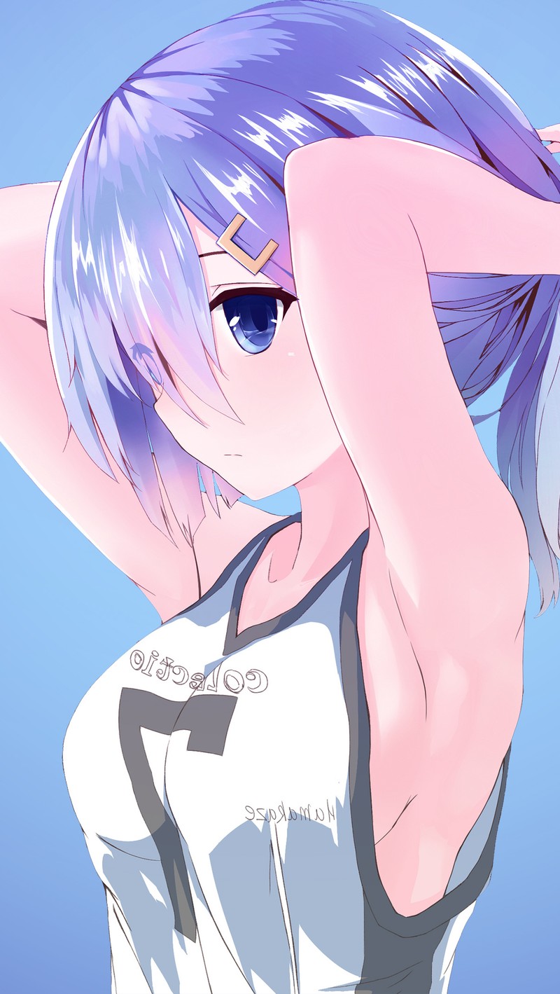 Anime girl with purple hair and sunglasses holding her head (anime, game, gril, sport)