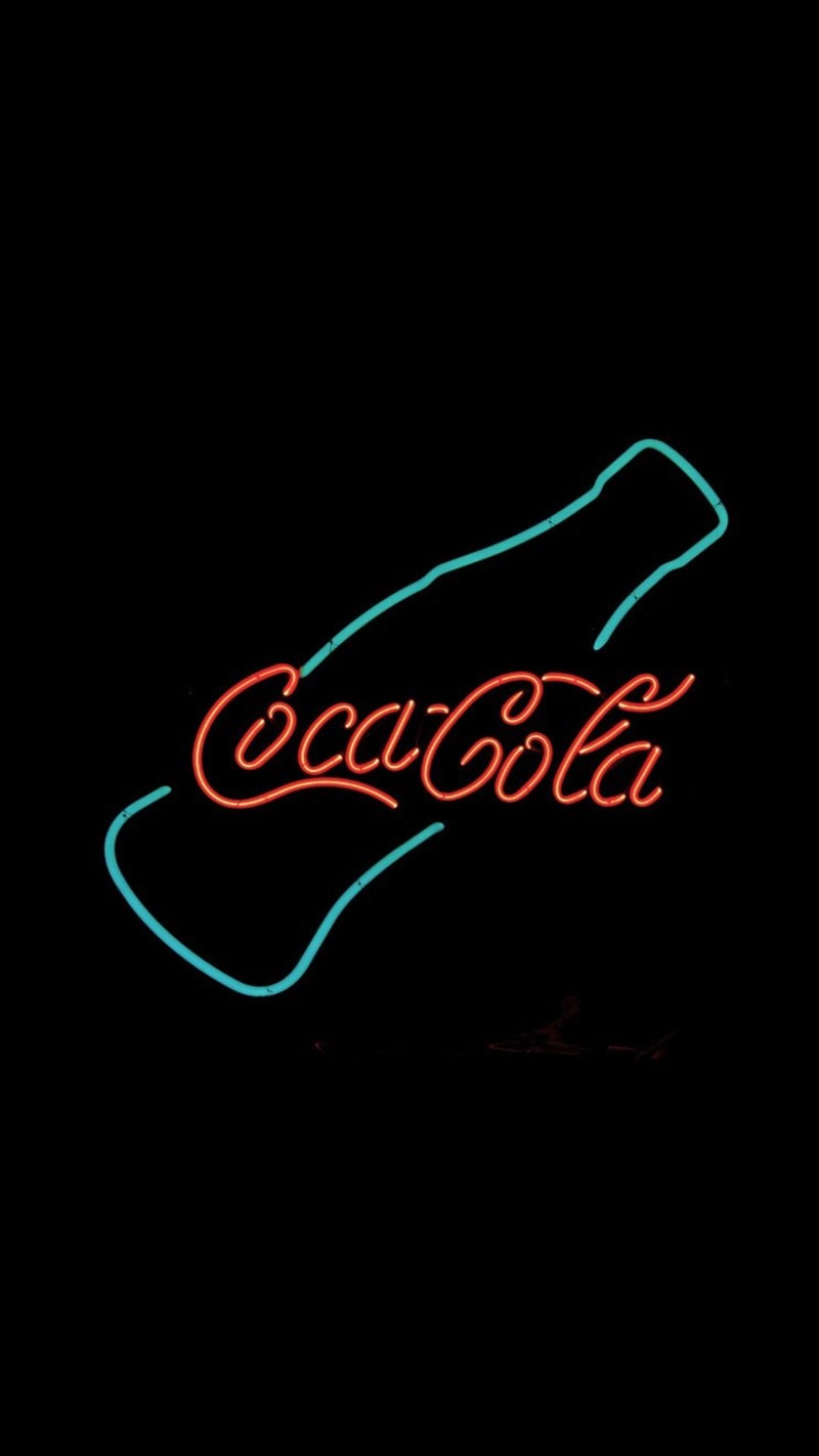 Неоновая вывеска бутылки кока-колы на черном фоне. (кока кола, coca cola, логотип, неоновая вывеска)