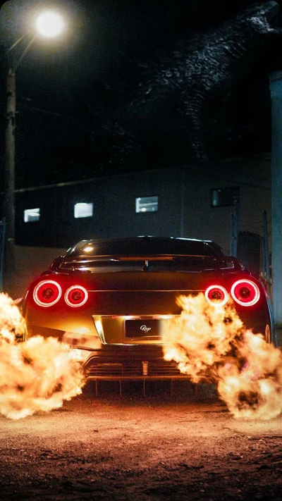 nissan, gtr, fire, car, supercar