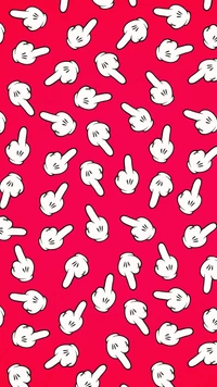 A vibrant red background covered with repeated cartoon-style middle finger illustrations.