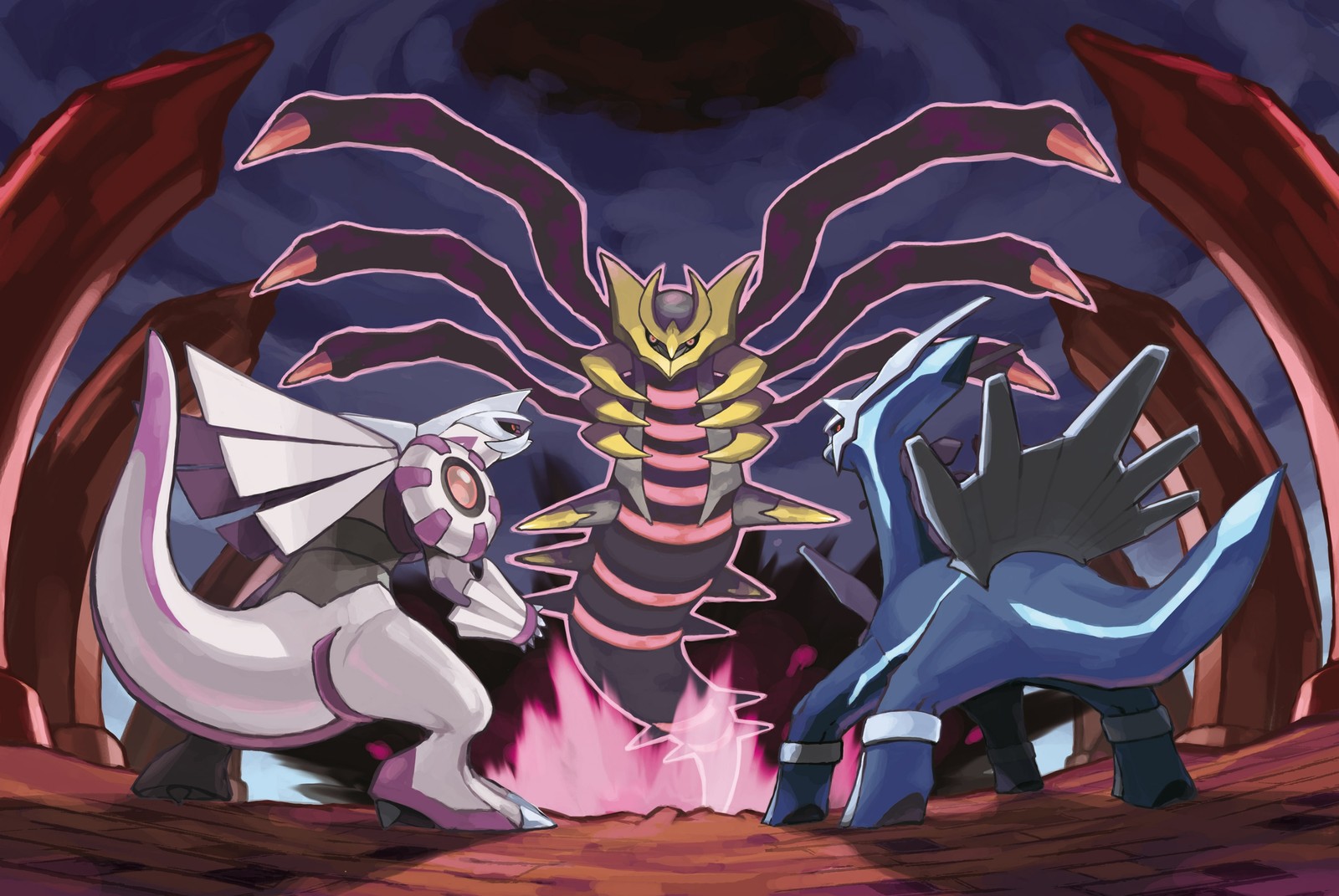 Baixar papel de parede dialga, giratina, palkia, pokémon, pokemon