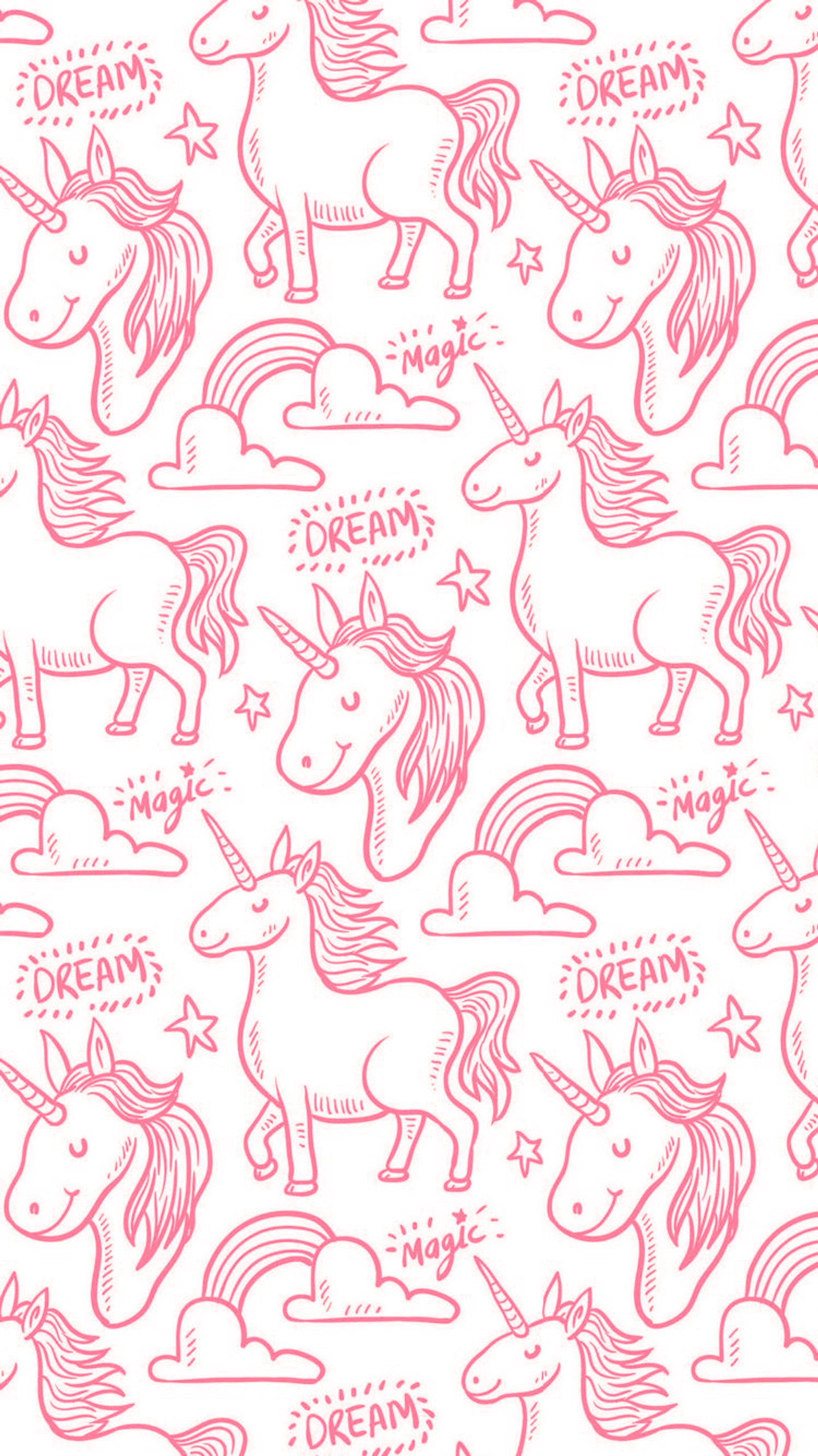 A seamless pattern of unicorns with stars and clouds (dream, pattern, pink, unicorns)