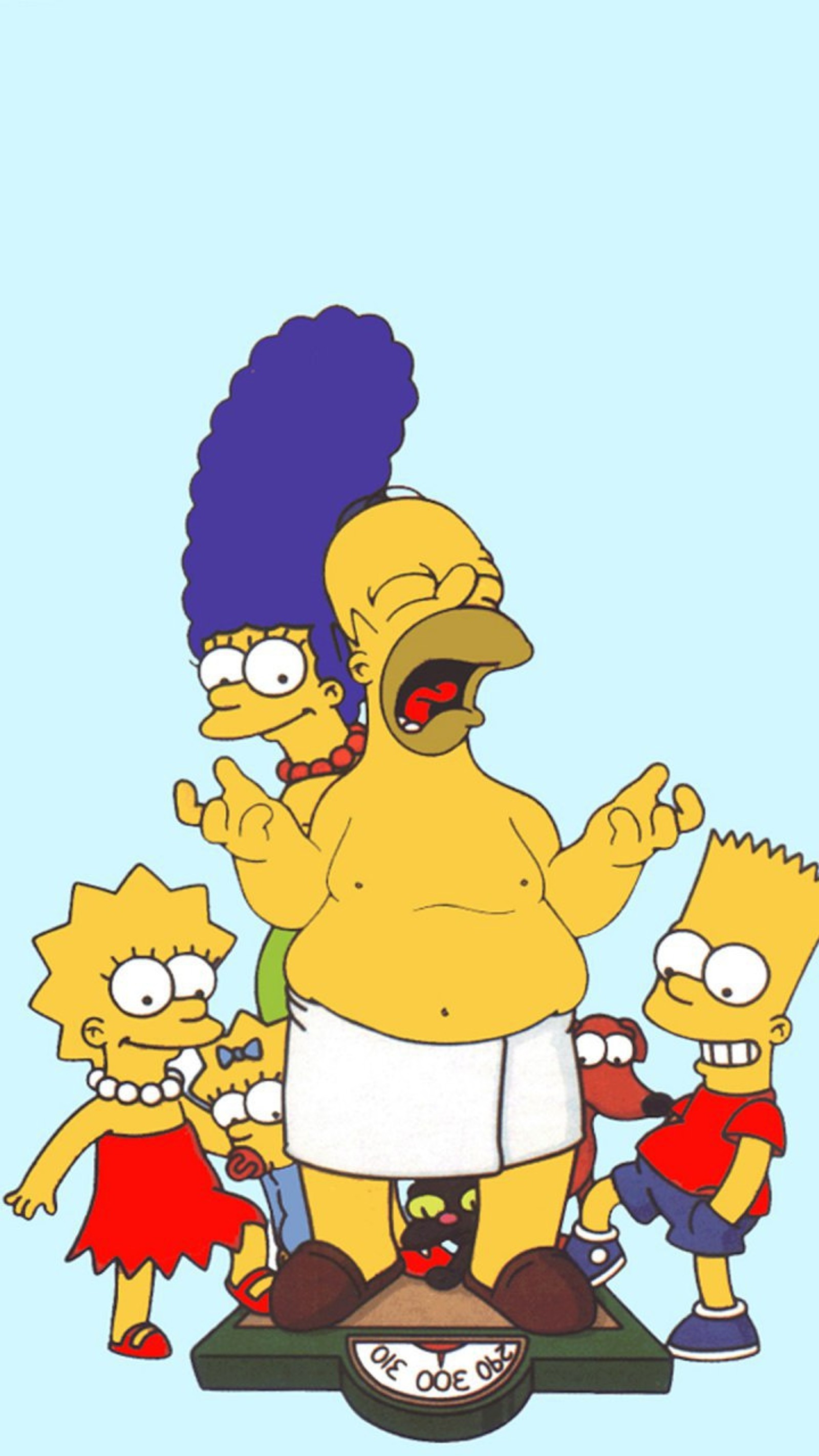 Familia simpson con un hombre con peluca azul y una mujer con un vestido rojo (familia, melocotón, princesa, simpson, rápido)