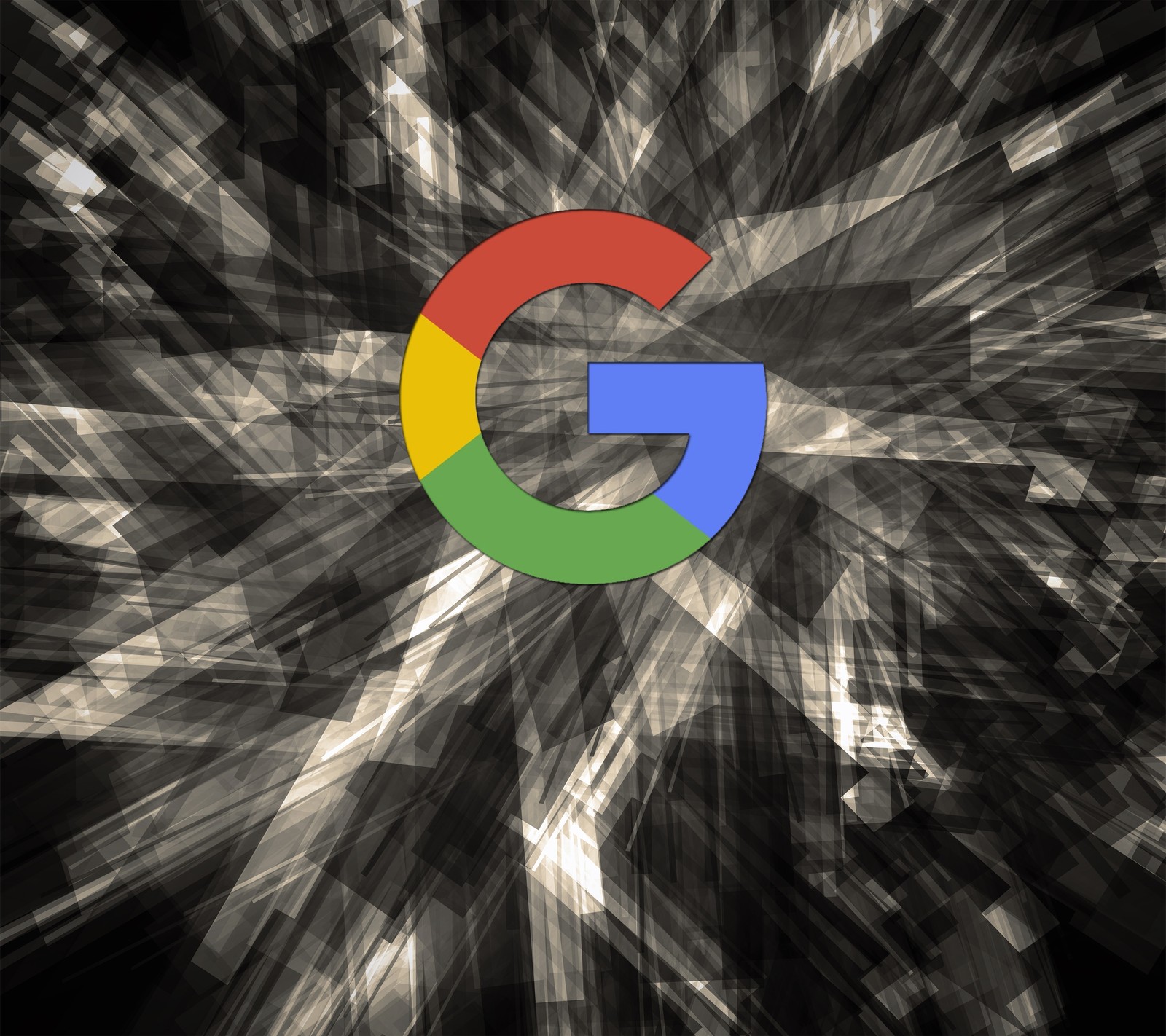 Una foto en blanco y negro de un logo de google con una explosión de luz (google, logotipo, tecnología)