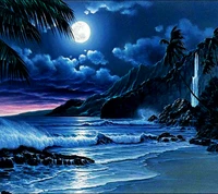 fondo, playa, noche hermosa, luna, naturaleza