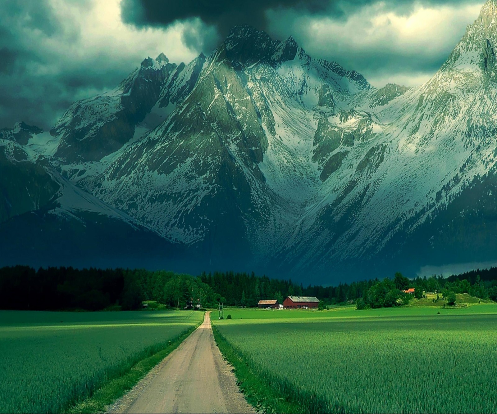 Lade wolken, feld, berg, straße, schnee Hintergrund herunter