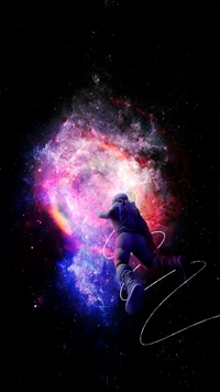 Cosmic Journey: Astronaut Exploring a Vibrant Nebula