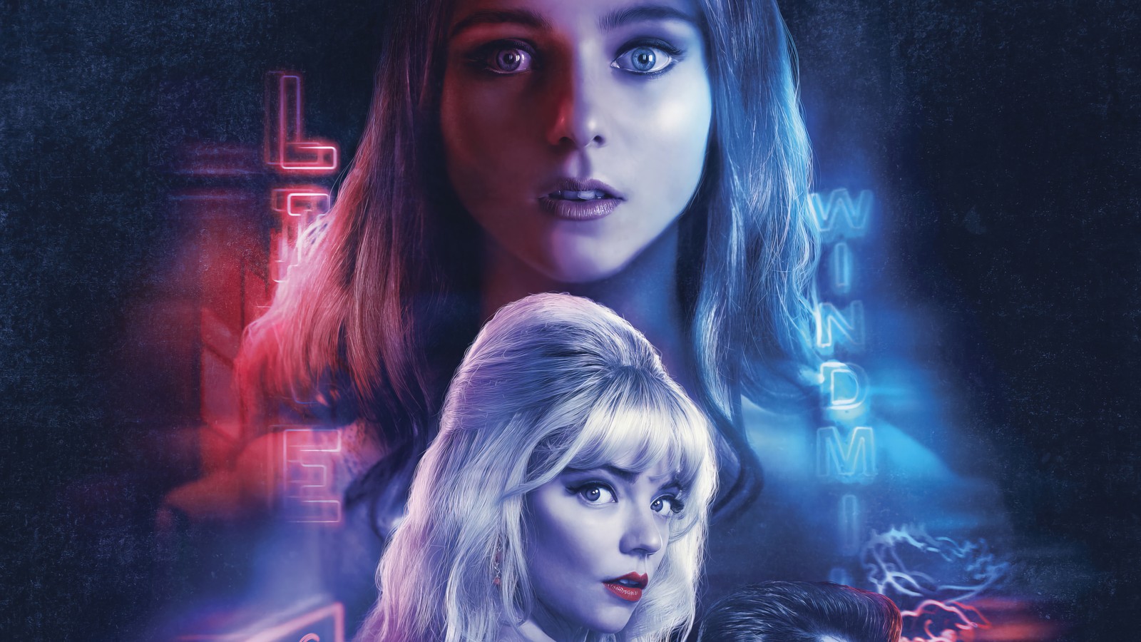 Un cartel para el primer tráiler de la película, la chica en el traje de araña (última noche en soho, película, cartel, 2021, anya taylor joy)