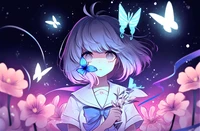 chica de anime, fondos femeninos, surrealista, hada, mariposas