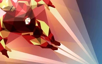 Dynamic geometric illustration of a superhero in a triangular design, featuring vibrant colors and sharp lines, ideal for graphic design and computer wallpaper.