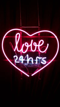 24-Hour Love Neon Sign in Vibrant Pink and Electric Blue