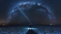 Silhouette of a Man Under the Milky Way, Illuminating the Night Sky