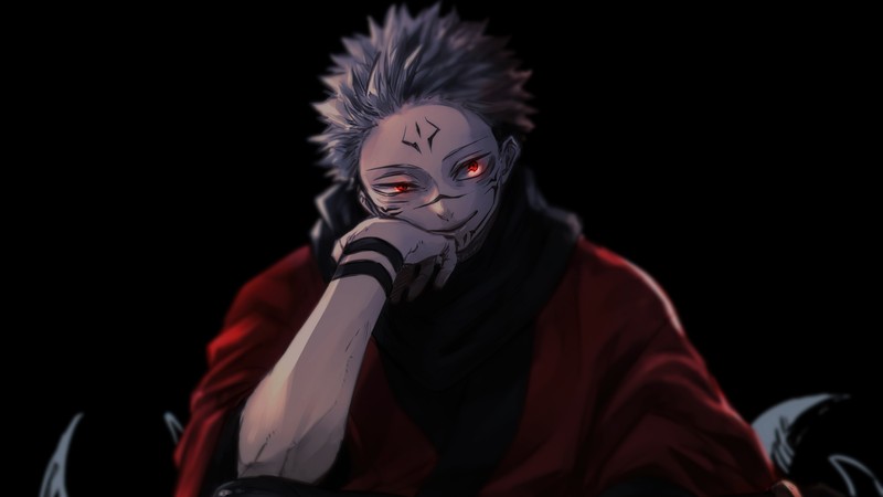 Крупный план человека в красном плаще (сукуна, sukuna, jujutsu kaisen, аниме, anime)