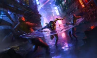 Dynamic Action Scene in a Neon Cityscape