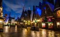 Verzaubernde Nacht in der Zaubererwelt: Ein Blick auf eine magische Stadtlandschaft