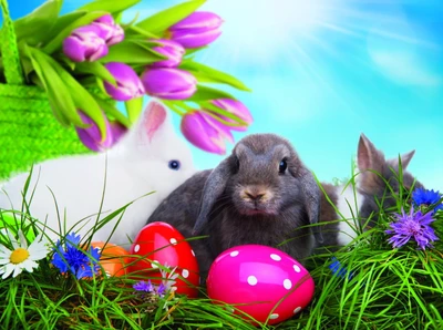 easter bunny, easter egg, grass, easter, rabbit