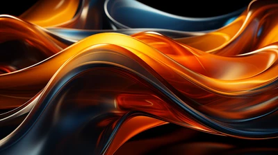 Fluid Waves of Glass: Abstract Orange and Blue Background