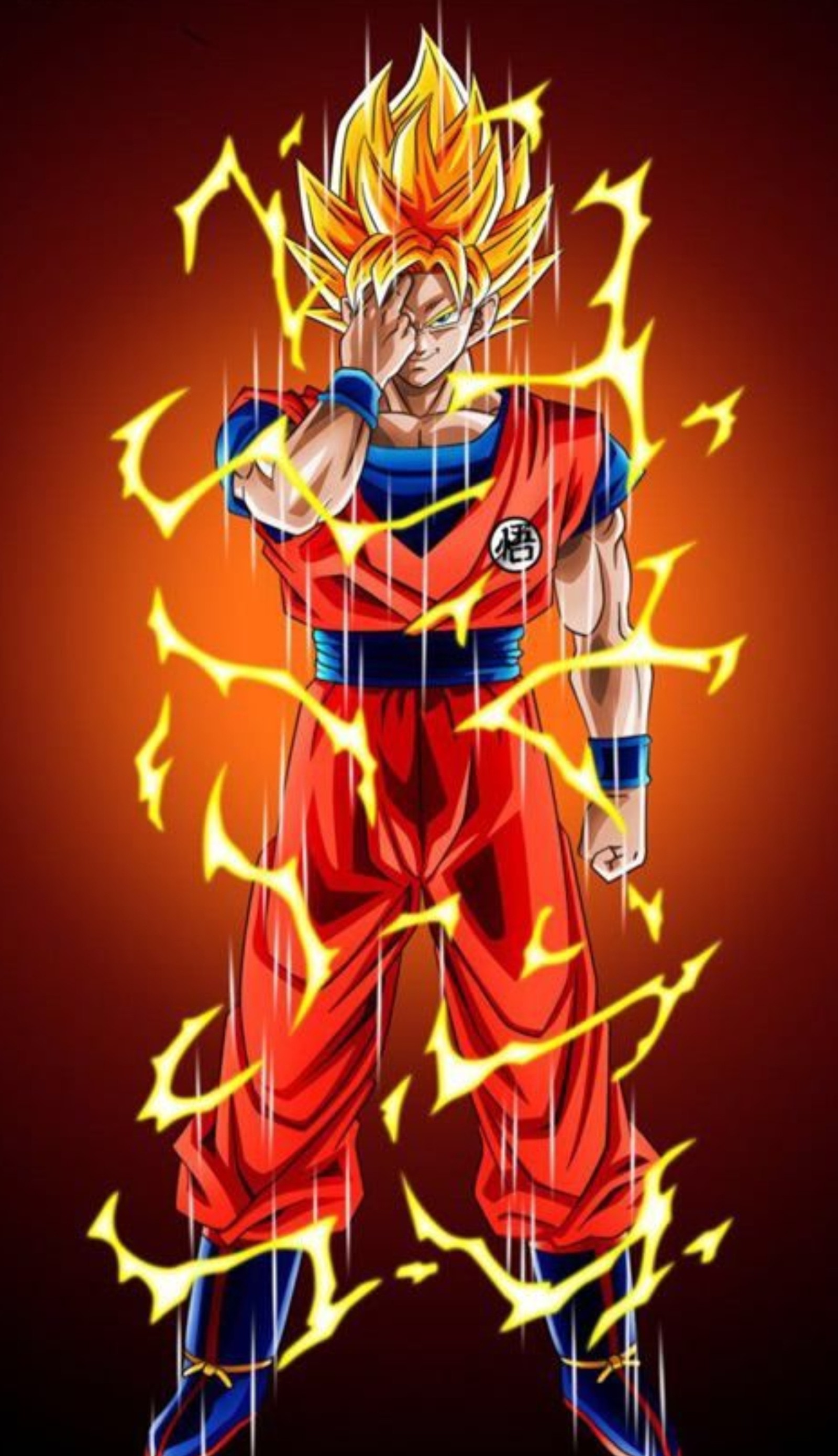 A drawing of a very young gohan with lightning coming out of his chest (dragonball z, goku)