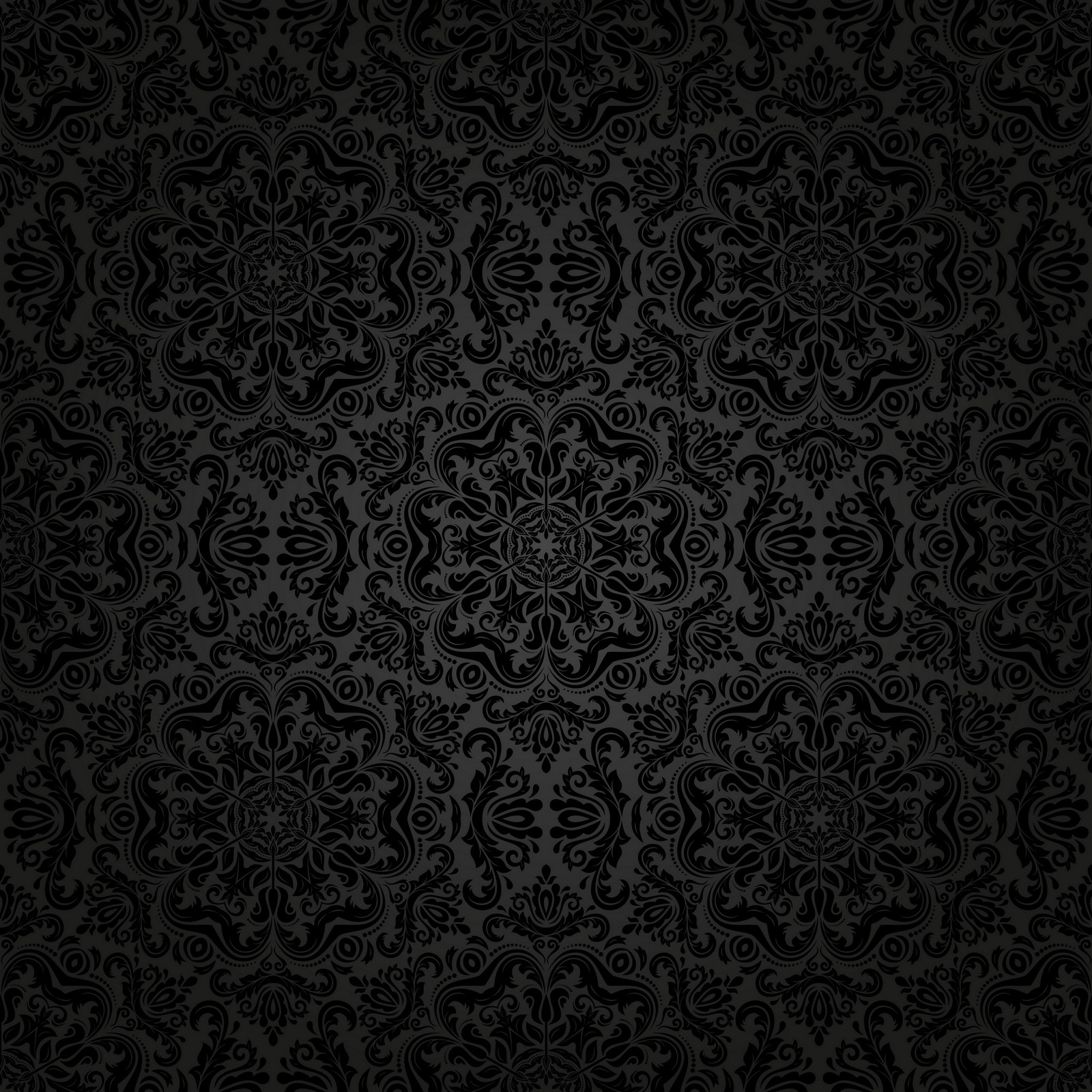 Black wallpaper with a floral pattern (black, ornament)