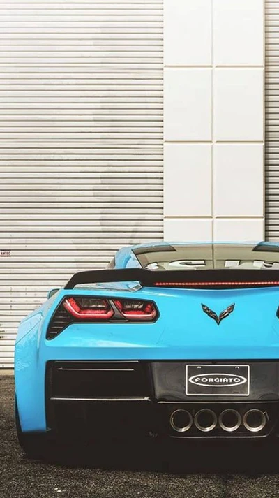 atrás, azul, coche, corvette