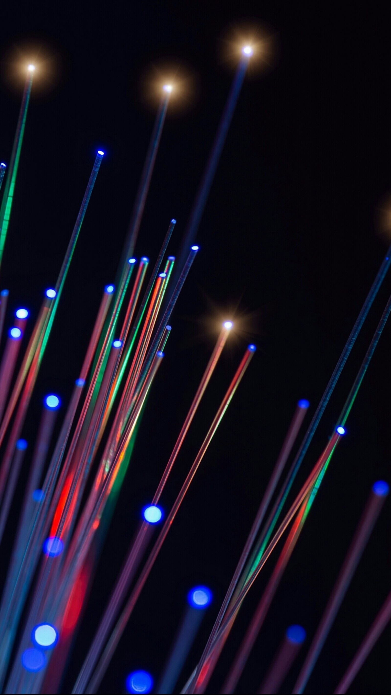 A close up of a bunch of multi colored wires with lights (abstract, beauty, bokeh, colorful, light)