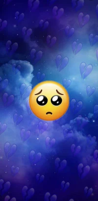 Melancholisches Emoji zwischen gebrochenen Wolken