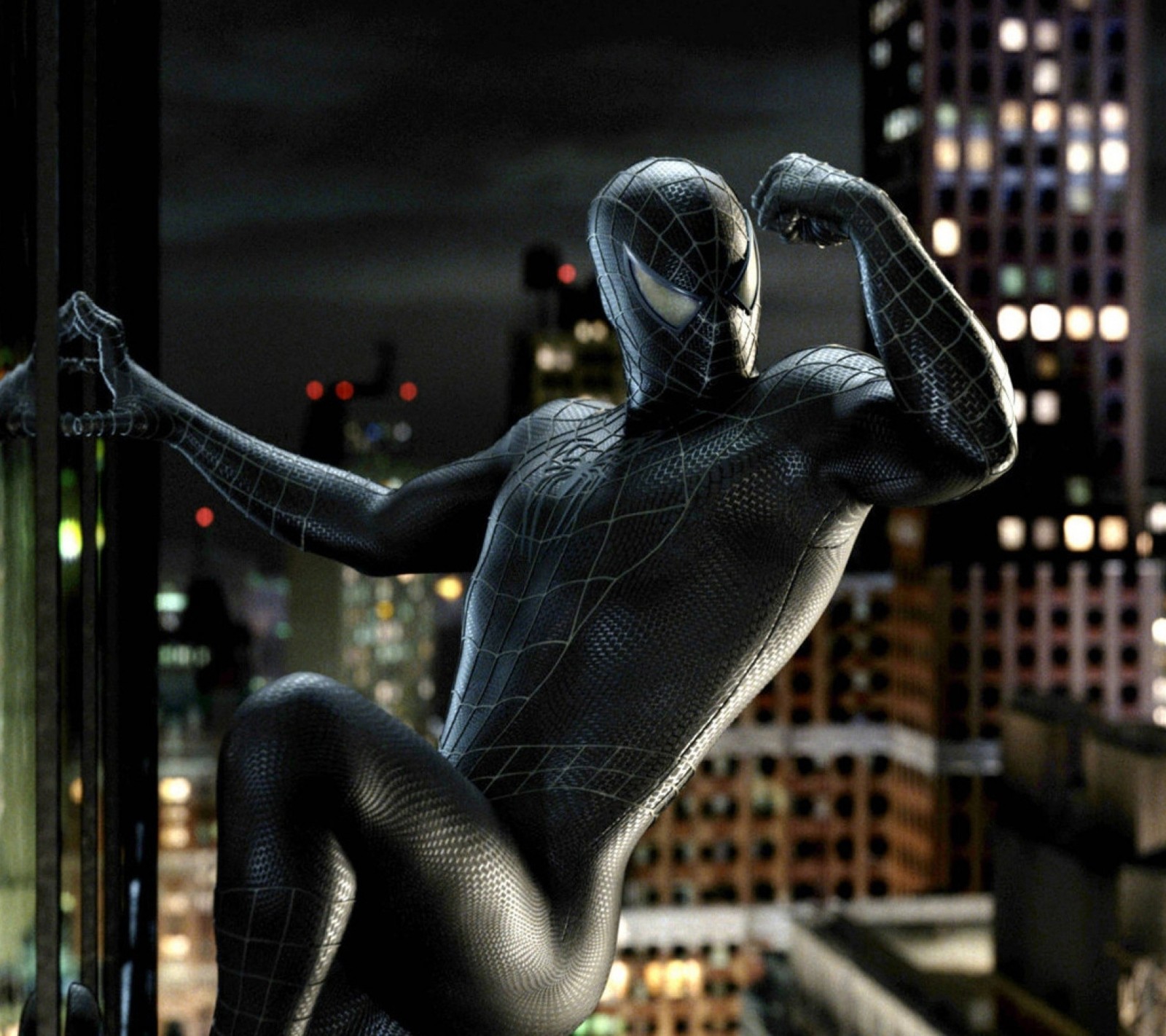 Spider-man en costume noir se tient sur un rebord (2013, 2099, génial, noir, ville)